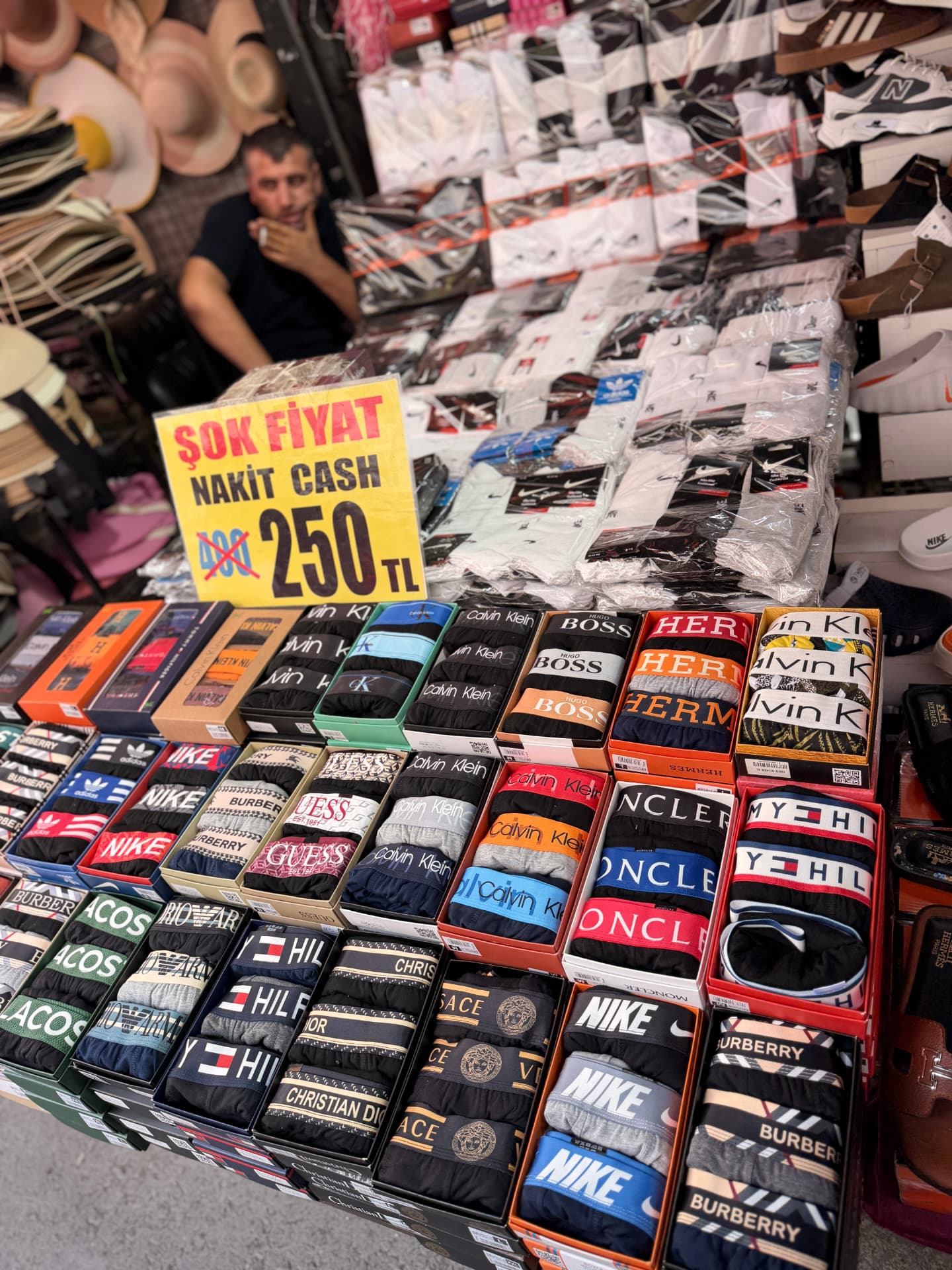 Packaged socks and underwear with brand-like labels